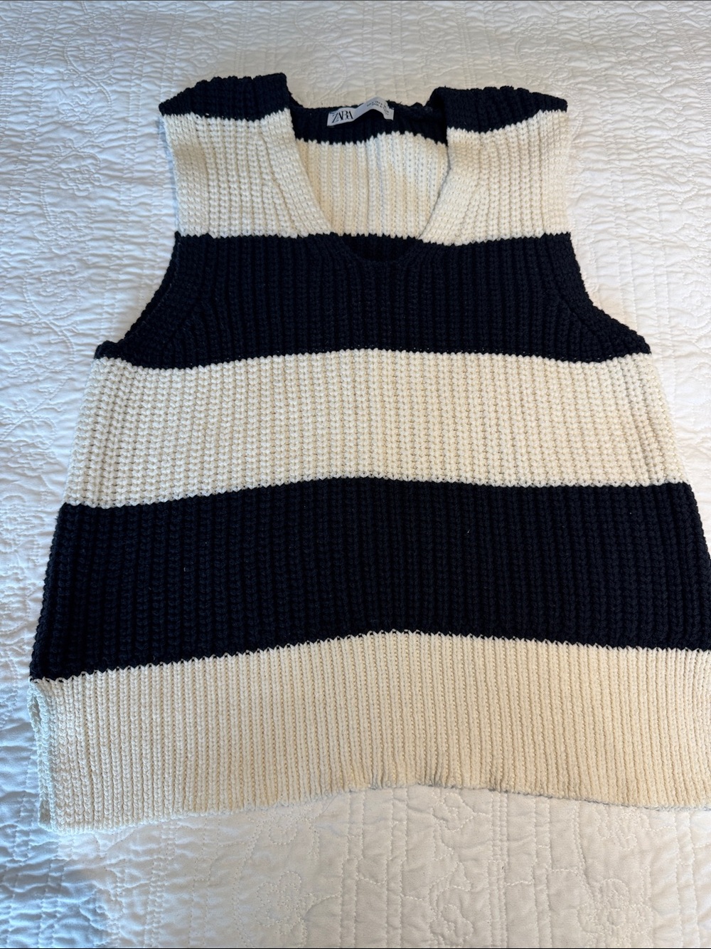 Zara Navy & Cream Striped Knit Vest